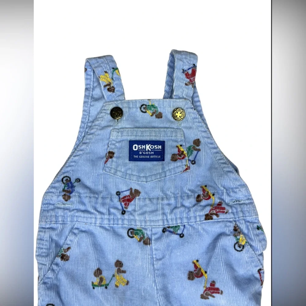 Rare vintage OshKosh B'gosh Light Blue Kids Footie with Fun bear Print size 3-6M